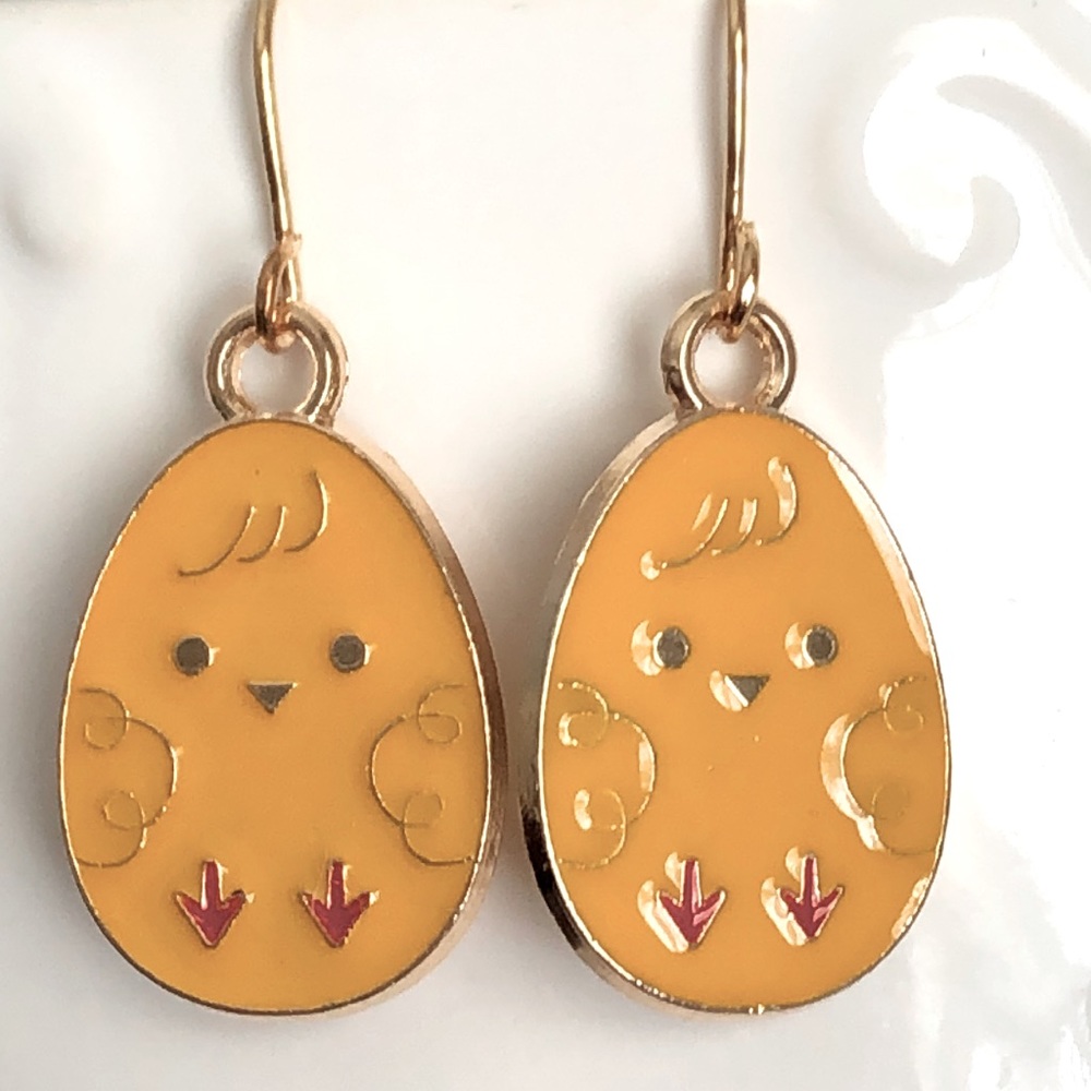 New Chick Chicken Easter Egg Cute Fun Handmade Earrings Golden Yellow Gifts